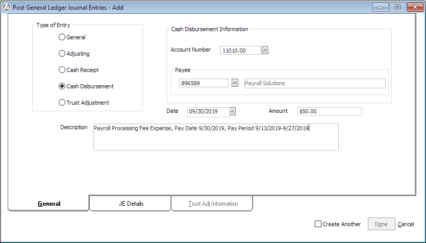 Payroll Service Charge Journal Entry